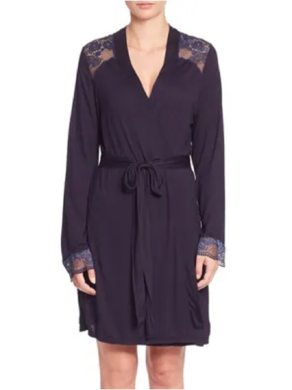 Eberjey Georgina Stretch Tencel Modal Jersey Robe Navy Size Large
